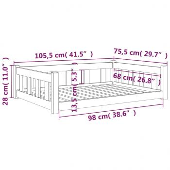 Hundebett Weiß 105,5x75,5x28 cm Massivholz Kiefer