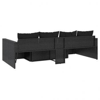 2-tlg. Garten-Lounge-Set mit Kissen Schwarz Poly Rattan