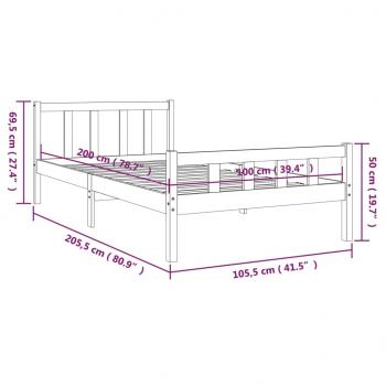 Massivholzbett Schwarz 100x200 cm