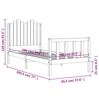 Massivholzbett mit Kopfteil Schwarz 90x190 cm