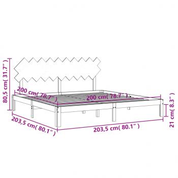 Massivholzbett mit Kopfteil Grau 200x200 cm