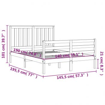 Massivholzbett mit Kopfteil Grau 140x190 cm