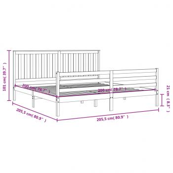 Massivholzbett mit Kopfteil Grau 200x200 cm