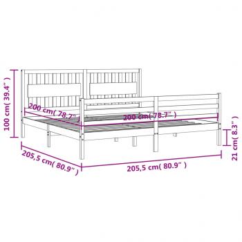 Massivholzbett mit Kopfteil Grau 200x200 cm