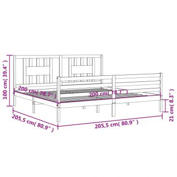 Massivholzbett mit Kopfteil Grau 200x200 cm