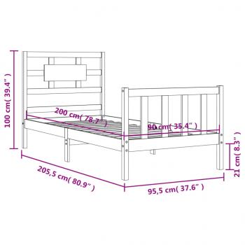 Massivholzbett mit Kopfteil Schwarz 90x200 cm