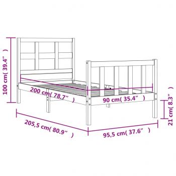 Massivholzbett mit Kopfteil 90x200 cm