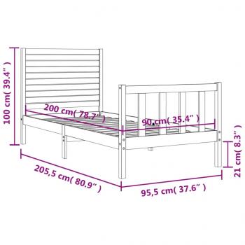 Massivholzbett mit Kopfteil Schwarz 90x200 cm