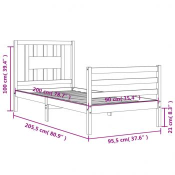 Massivholzbett mit Kopfteil 90x200 cm