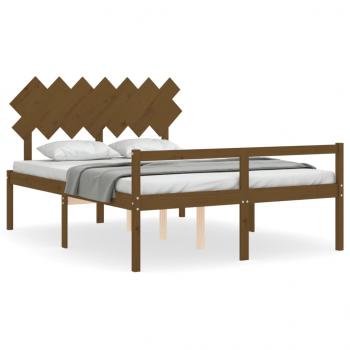 Seniorenbett mit Kopfteil Honigbraun Kingsize Massivholz