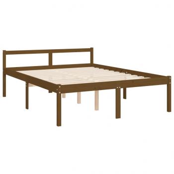 Seniorenbett mit Kopfteil Honigbraun Kingsize Massivholz