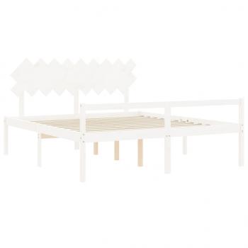 Seniorenbett mit Kopfteil Weiß Super Kingsize Massivholz