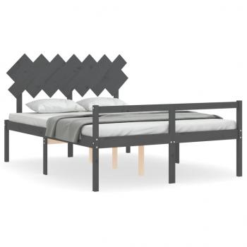 Seniorenbett mit Kopfteil Grau Kingsize Massivholz