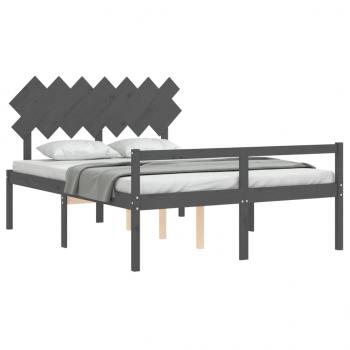 Seniorenbett mit Kopfteil Grau Kingsize Massivholz