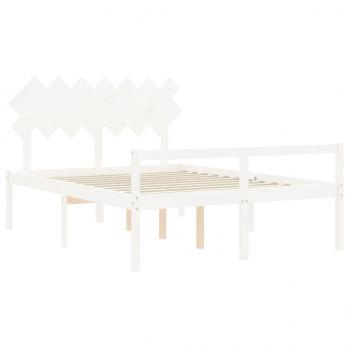 Seniorenbett mit Kopfteil 140x190 cm Weiß Massivholz