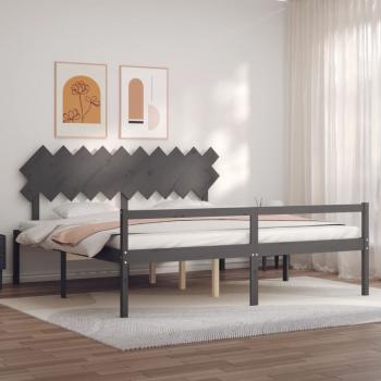 ARDEBO.de - Seniorenbett mit Kopfteil 200x200 cm Grau Massivholz