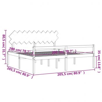 Seniorenbett mit Kopfteil 200x200 cm Grau Massivholz