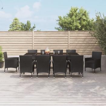 ARDEBO.de - 11-tlg. Garten-Essgruppe mit Kissen Schwarz Poly Rattan