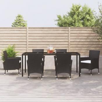 ARDEBO.de - 7-tlg. Garten-Essgruppe mit Kissen Schwarz Poly Rattan