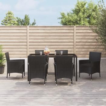 ARDEBO.de - 7-tlg. Garten-Essgruppe mit Kissen Schwarz Poly Rattan