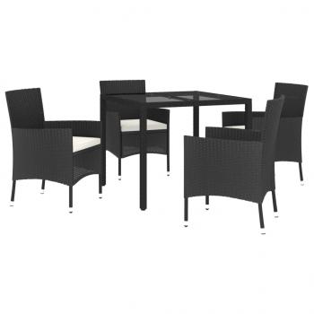 5-tlg. Garten-Essgruppe mit Kissen Schwarz Poly Rattan