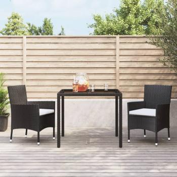 ARDEBO.de - 3-tlg. Garten-Essgruppe mit Kissen Schwarz Poly Rattan