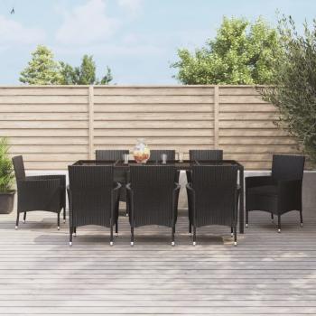 ARDEBO.de - 9-tlg. Garten-Essgruppe mit Kissen Schwarz Poly Rattan