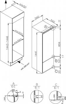 Amica EKGC 16156 Einbau Kühl-Gefrierkombination, Nischenhöhe: 145 cm, 212 L, Schlepptür, Automatische Abtauung, LED-Beleuchtung