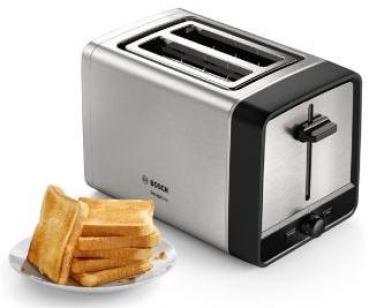 Bosch TAT5P420DE Kompakt Toaster, 970W, 2 Scheiben, DesignLine, Gleichmäßiges Röstbild, Edelstahl