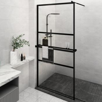 ARDEBO.de - Duschwand mit Ablage für Walk-In-Dusche Schwarz 115x195 cm ESG