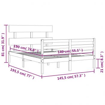 Massivholzbett mit Kopfteil Grau 140x190 cm