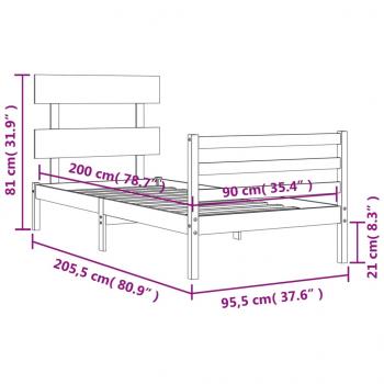 Massivholzbett mit Kopfteil 90x200 cm