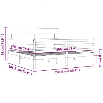 Massivholzbett mit Kopfteil Grau 200x200 cm