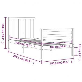 Massivholzbett mit Kopfteil 100x200 cm