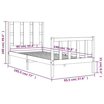 Massivholzbett mit Kopfteil 90x190 cm