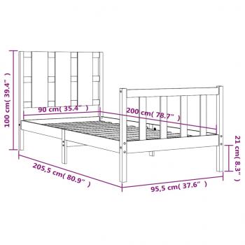 Massivholzbett mit Kopfteil Weiß 90x200 cm