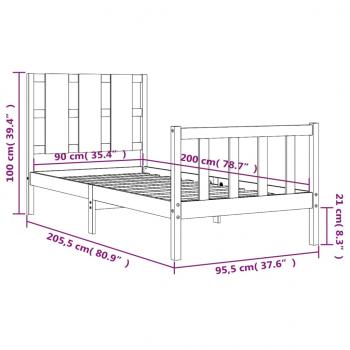 Massivholzbett mit Kopfteil 90x200 cm