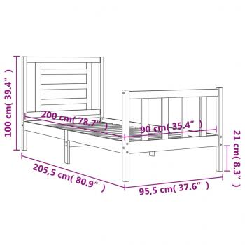 Massivholzbett mit Kopfteil 90x200 cm