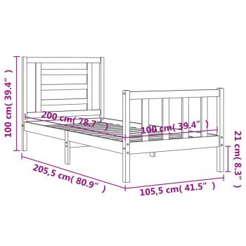 Massivholzbett mit Kopfteil Schwarz 100x200 cm