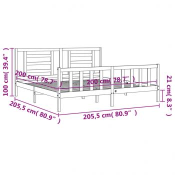 Massivholzbett mit Kopfteil Grau 200x200 cm