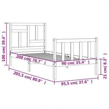 Massivholzbett mit Kopfteil 90x200 cm