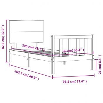 Massivholzbett mit Kopfteil Schwarz 90x200 cm