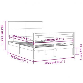 Massivholzbett mit Kopfteil Grau 140x190 cm