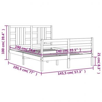 Massivholzbett mit Kopfteil Grau 140x190 cm