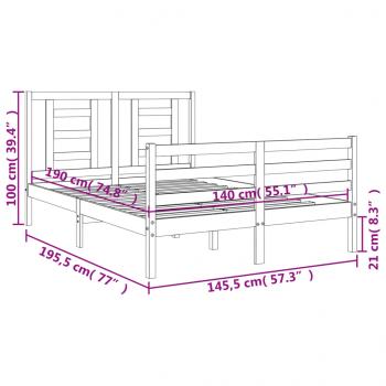 Massivholzbett mit Kopfteil Grau 140x190 cm