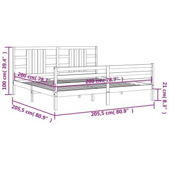 Massivholzbett mit Kopfteil Grau 200x200 cm