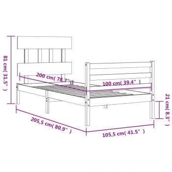 Massivholzbett mit Kopfteil Weiß 100x200 cm