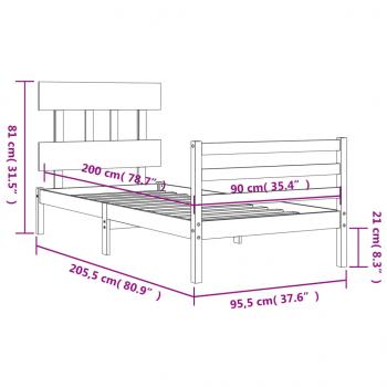 Massivholzbett mit Kopfteil Weiß 90x200 cm