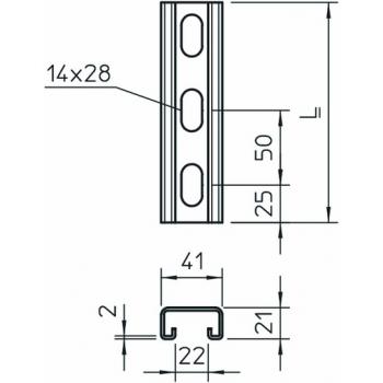 Obo Bettermann MS4121P3000FS Profilschiene gelocht,Schlitzweite 22mm 3000x41x21, St, FS (Menge: 3 m je Bestelleinheit)