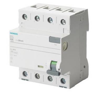 Siemens 5SV3646-6 FI-Schutzschalter, 4-polig, Typ A, In: 63 A, 300 mA, Un AC: 400 V